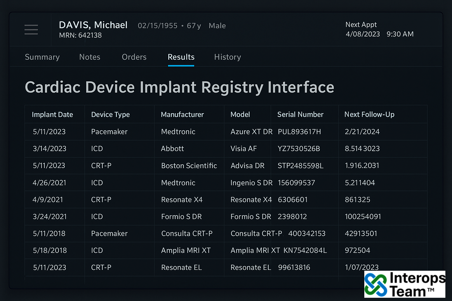 Cardiac Device Implant Registry Interface
